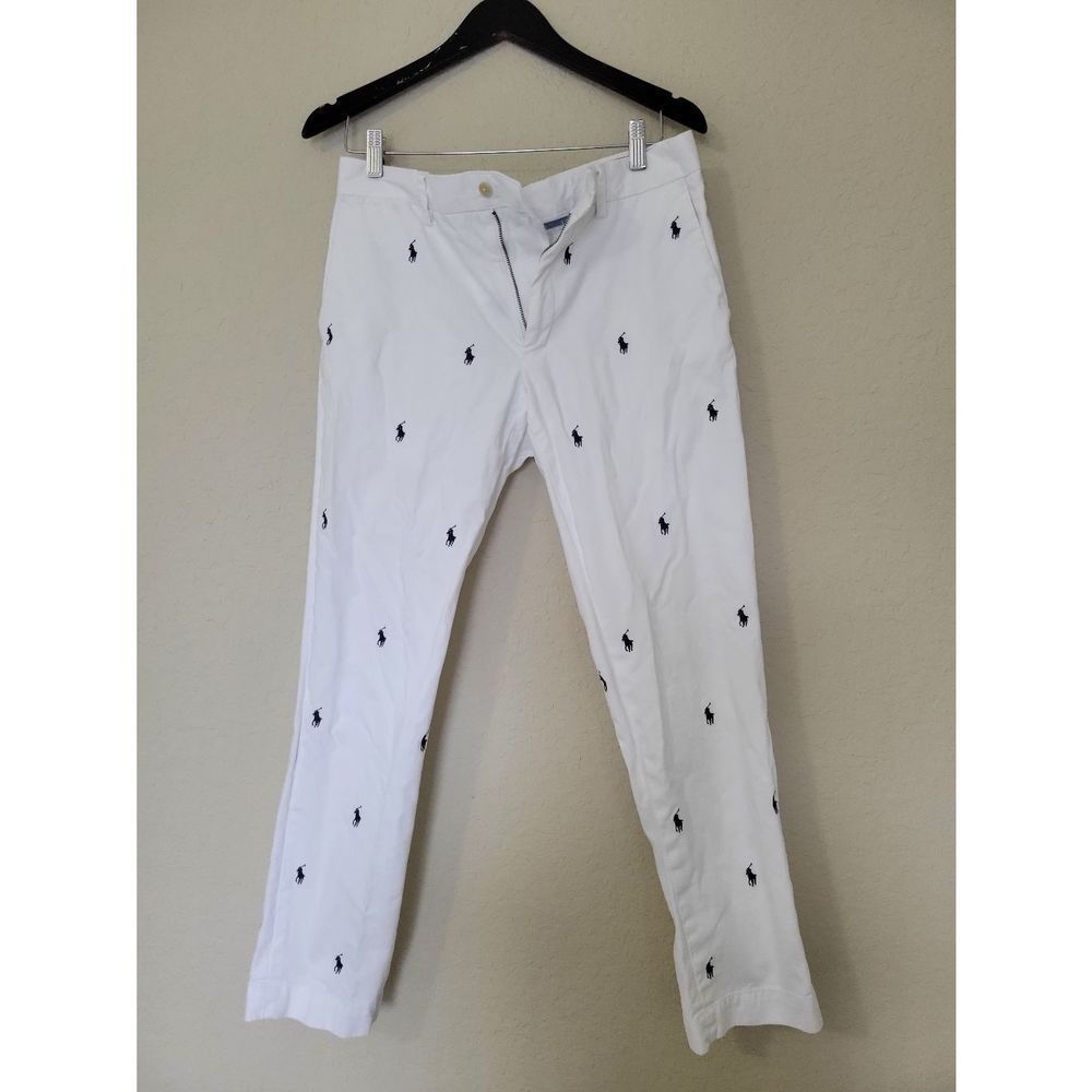 POLO BY RALPH LAUREN MEN'S DRESS PANTS-SLIM FIT/ White with Polo Pony logo/